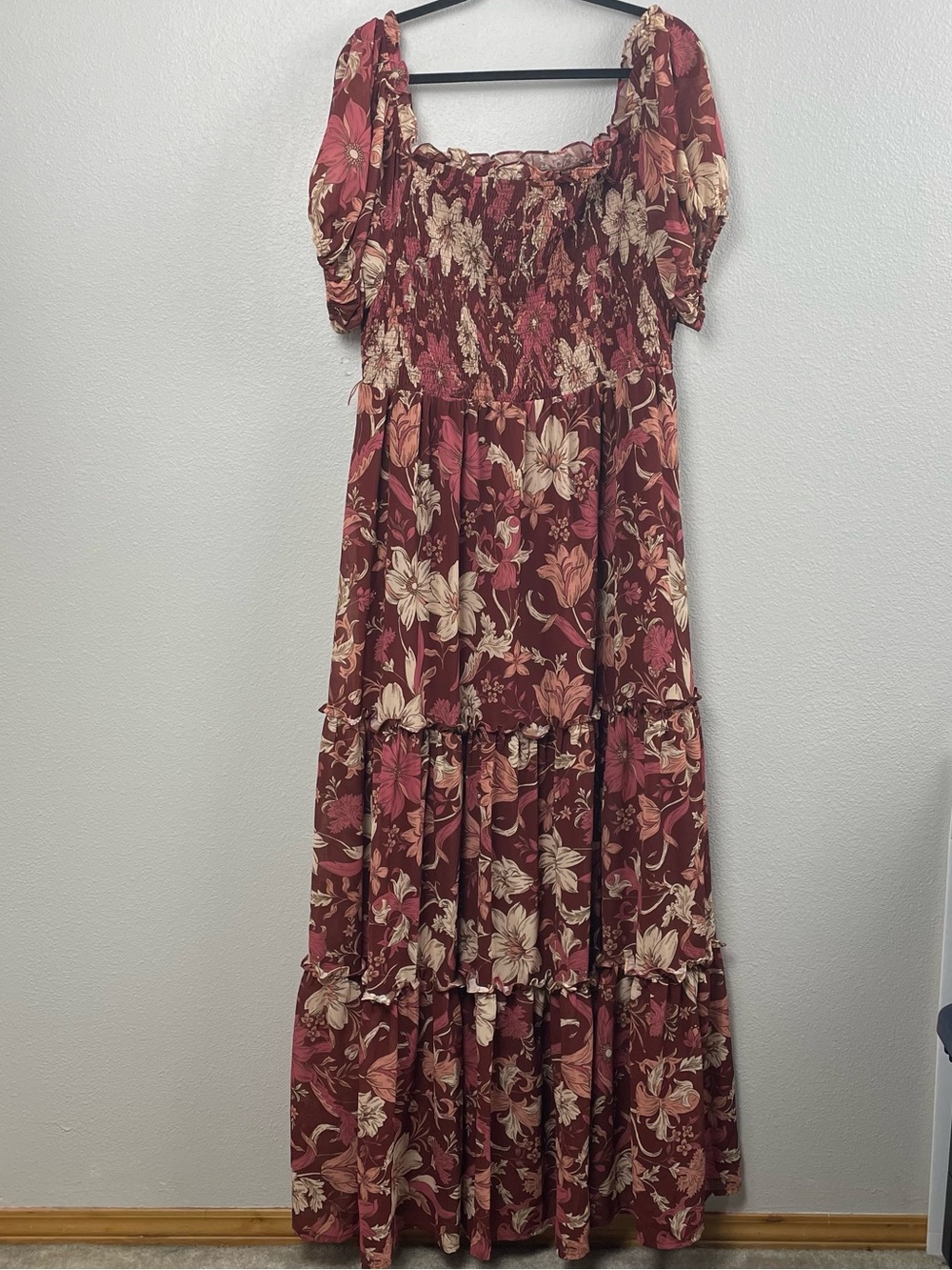 Baltic Born Burgundy fall Floral Smocked Maxi Dress
